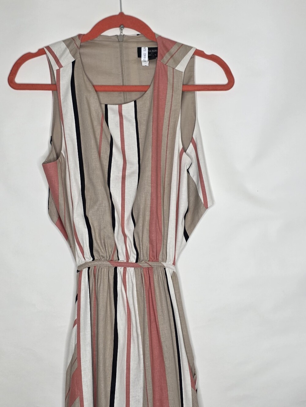 Banana Republic LINEN Blend Cut-Out Midi Dress Size 8 Striped with Pockets Chic - Picture 4 of 13